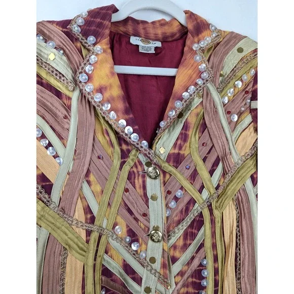 Vintage Y2K Womens Beaded Quilted Jacket Size XS Cottagecore Boho Indie Tapestry - Picture 5 of 9